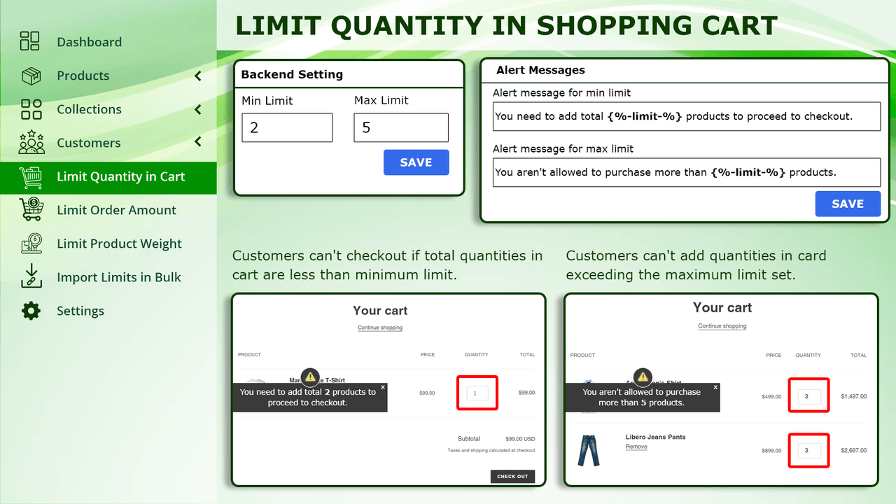 Limiter la quantité dans le panier