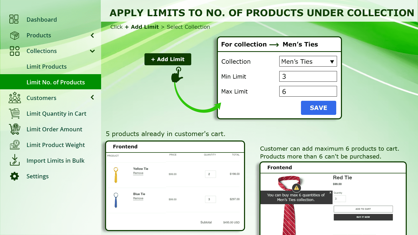 Apply limits to number of products under collection