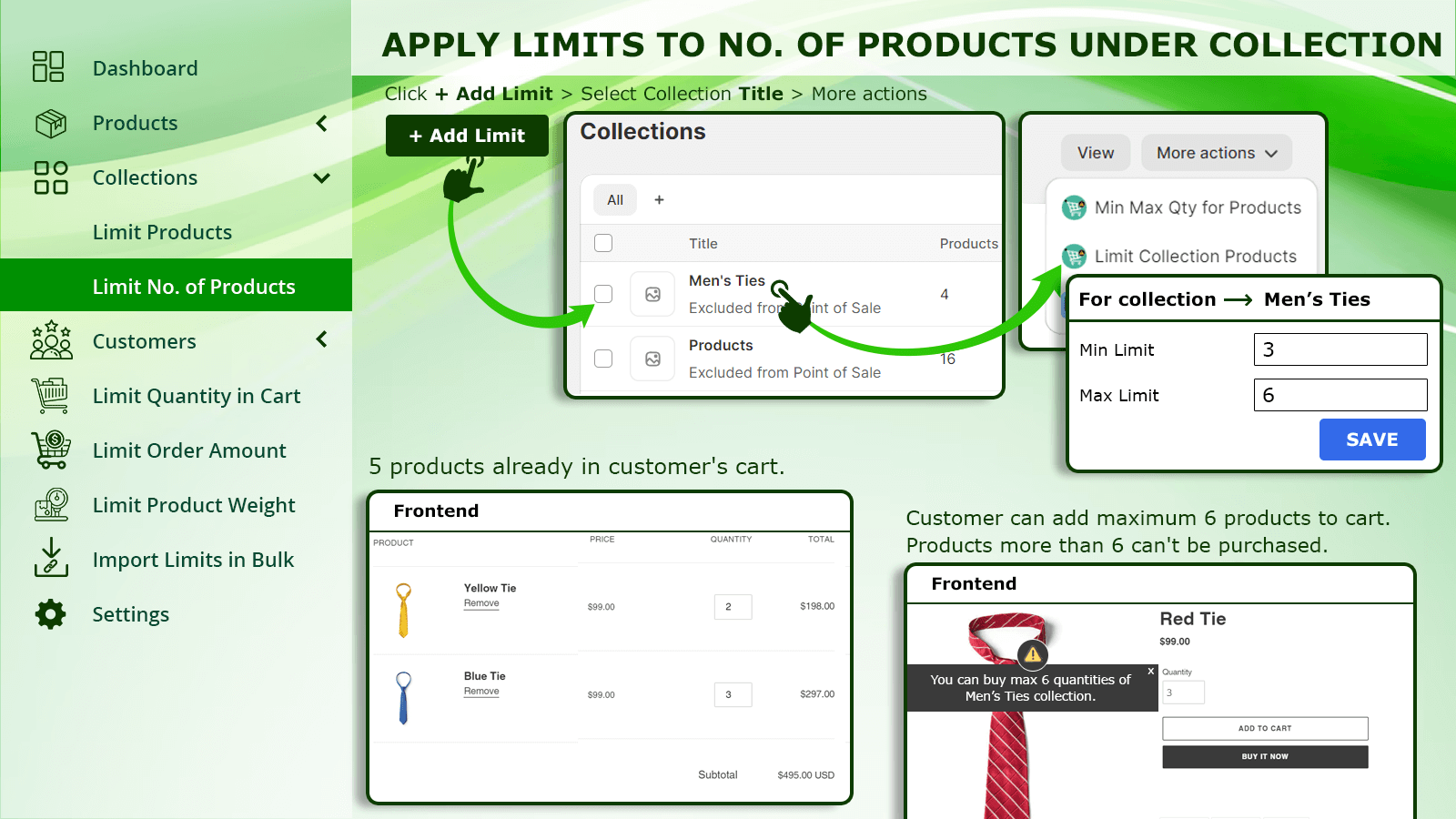 Tillämpa gränser på antal produkter under samling