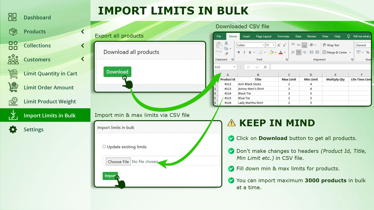 Importa límites en masa