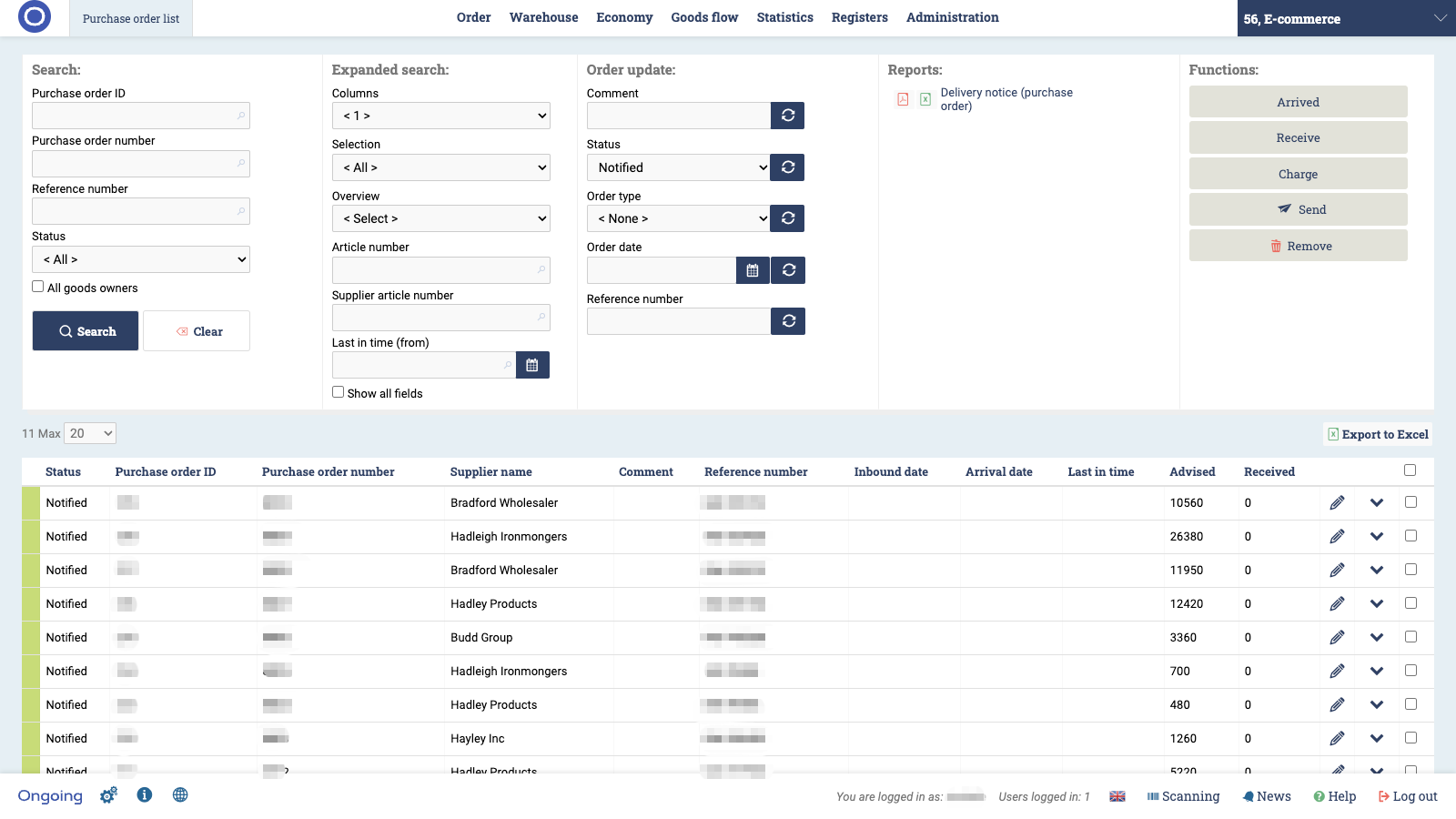 La liste des commandes d'achat de Ongoing WMS vous aide avec vos achats.