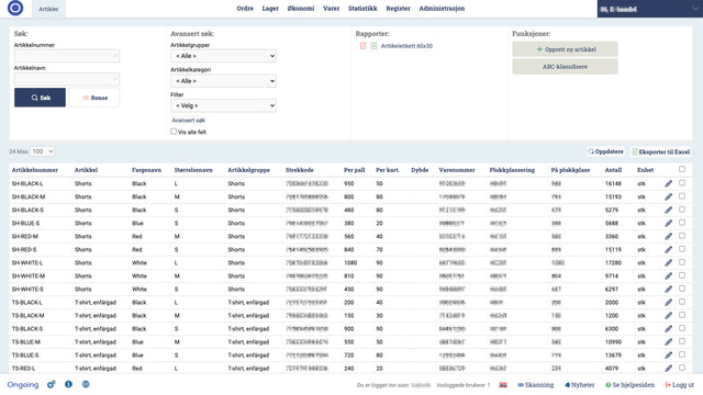 Ongoing WMS har et rikt register (produkt)informasjon.