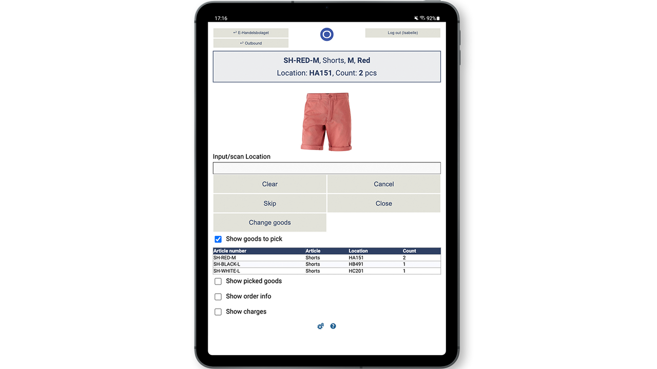 Ongoing WMS' handheld warehouse app with scanning features,