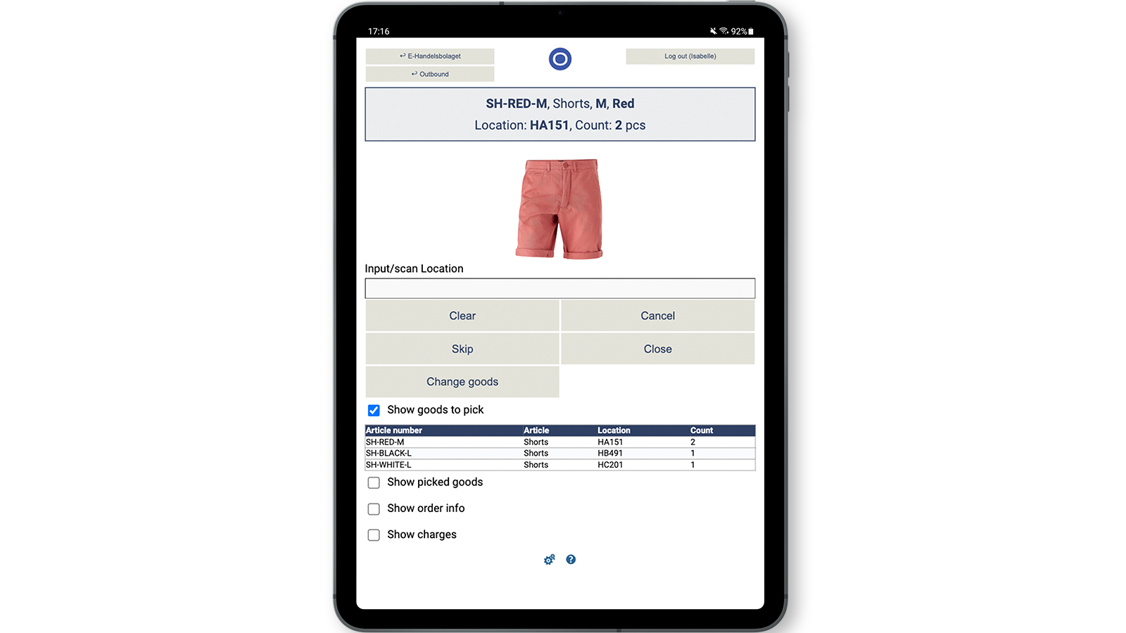 Ongoing WMS' handheld warehouse app with scanning features,