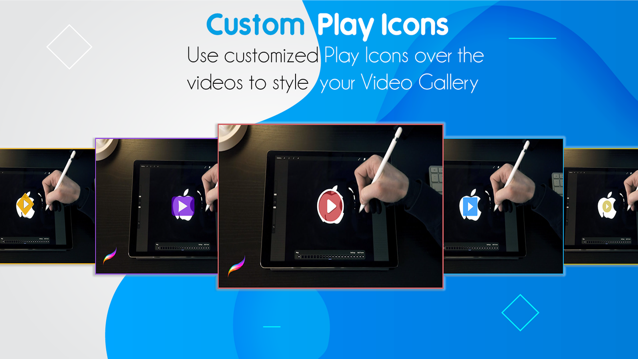 Ícones de reprodução de vídeo personalizáveis como o design do seu Shopify
