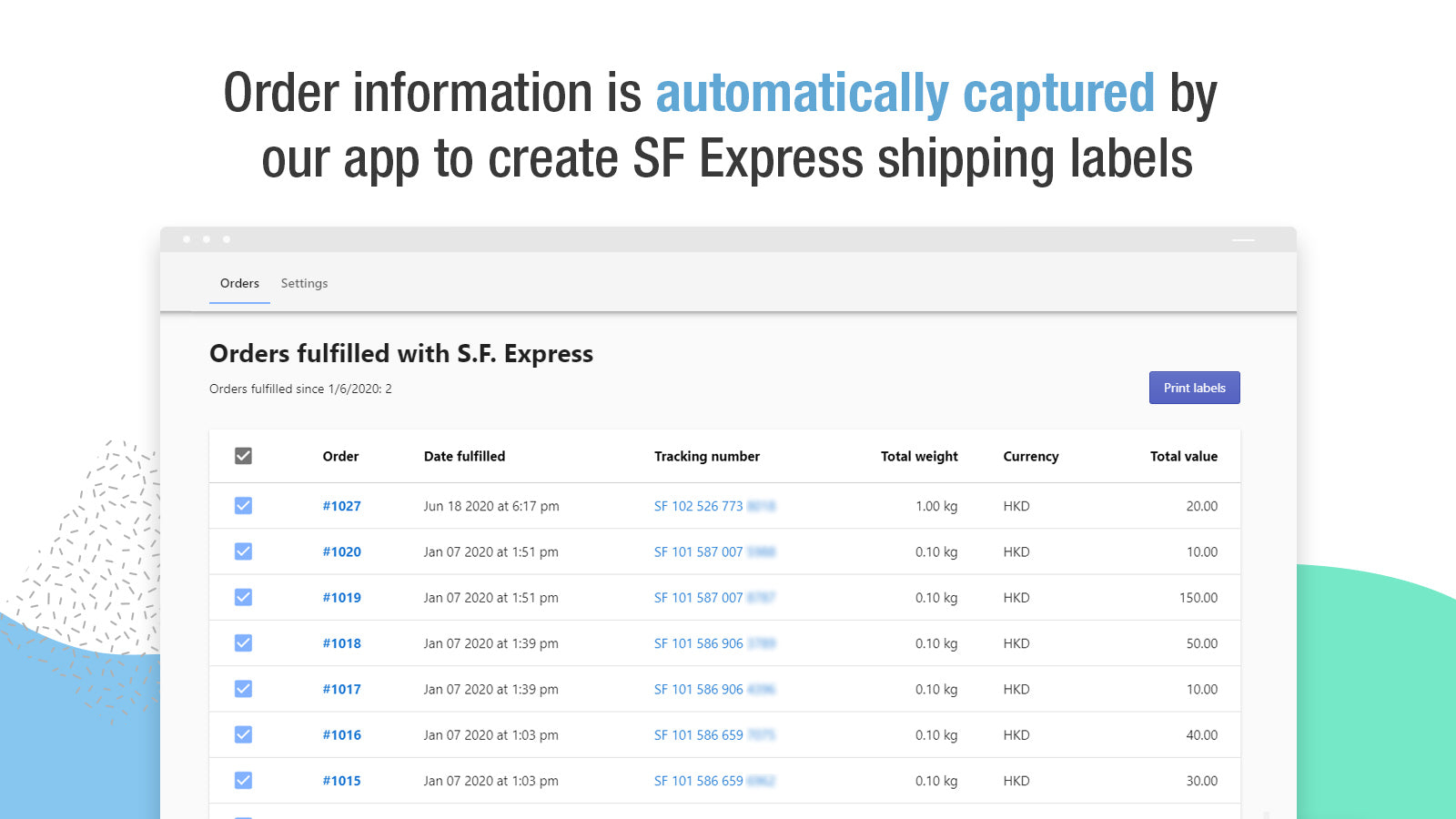 HK Shipping Labels: SF Express Screenshot