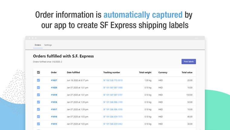 HK Shipping Labels: SF Express Screenshot