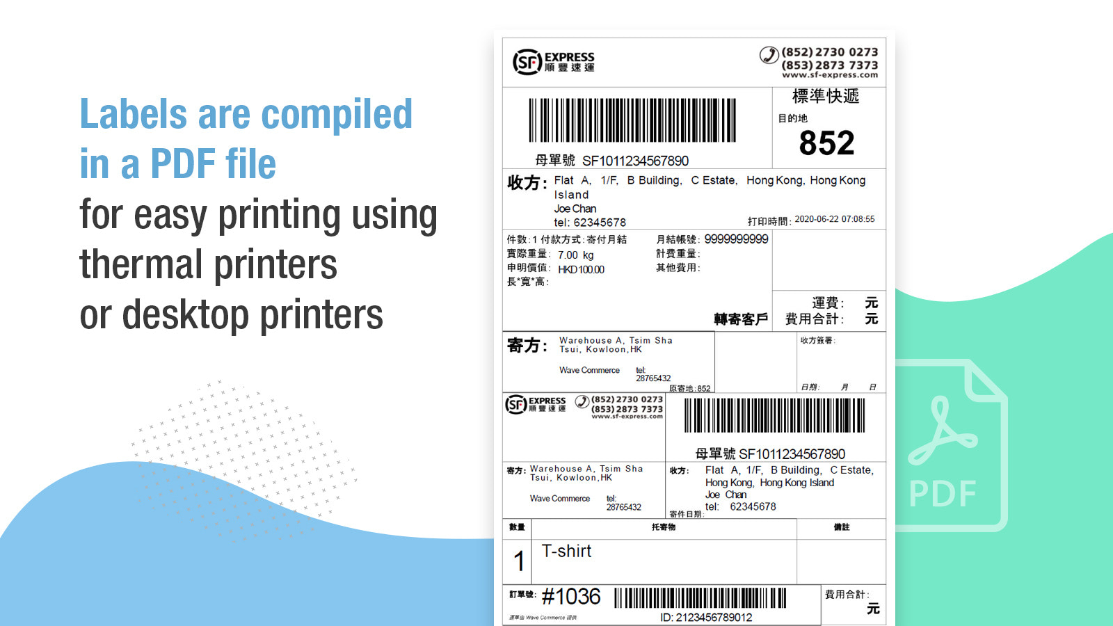 As etiquetas são compiladas em um arquivo PDF para fácil impressão