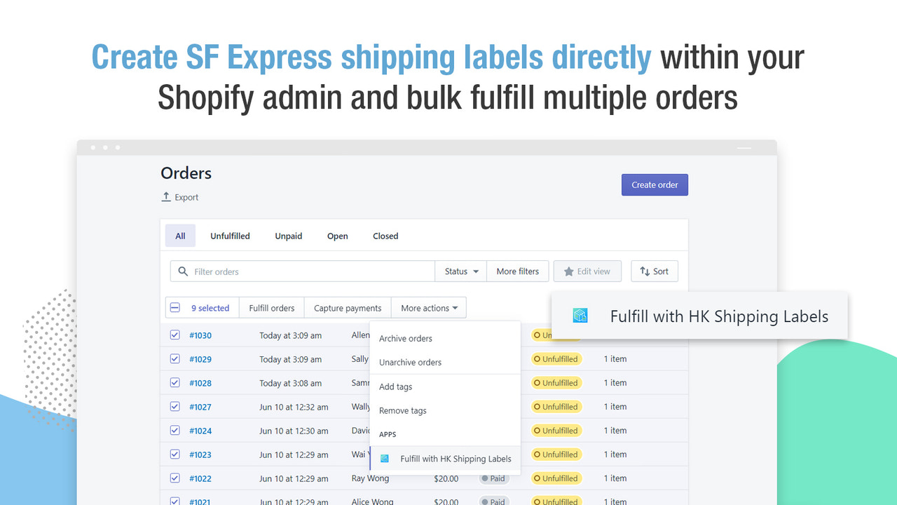Erstellen Sie SF Express Versandetiketten in großen Mengen in Ihrem Shopify-Admin