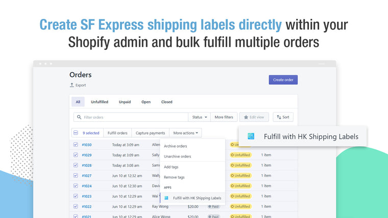 HK Shipping Labels: SF Express Screenshot