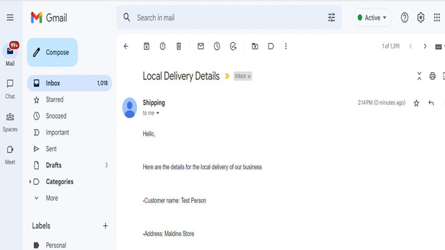 自动化送货行程电子邮件的示例