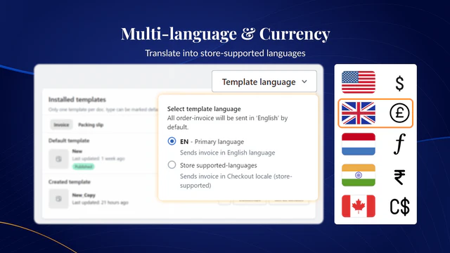 impresión de pedido en varios idiomas