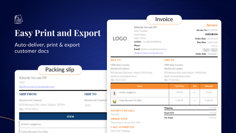 iWeb Order Printer PDF Invoice Screenshot