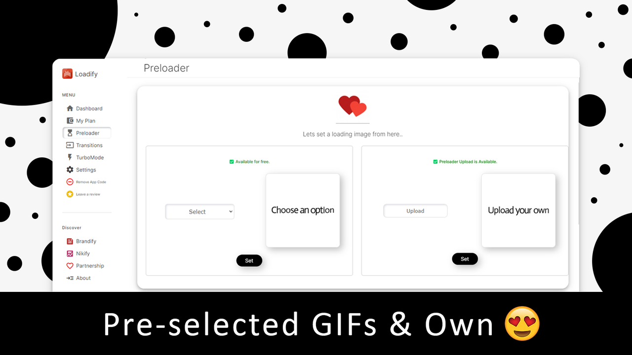 Shopify app, vald bild med förhandsgranskning och uppladdning av laddningsbild