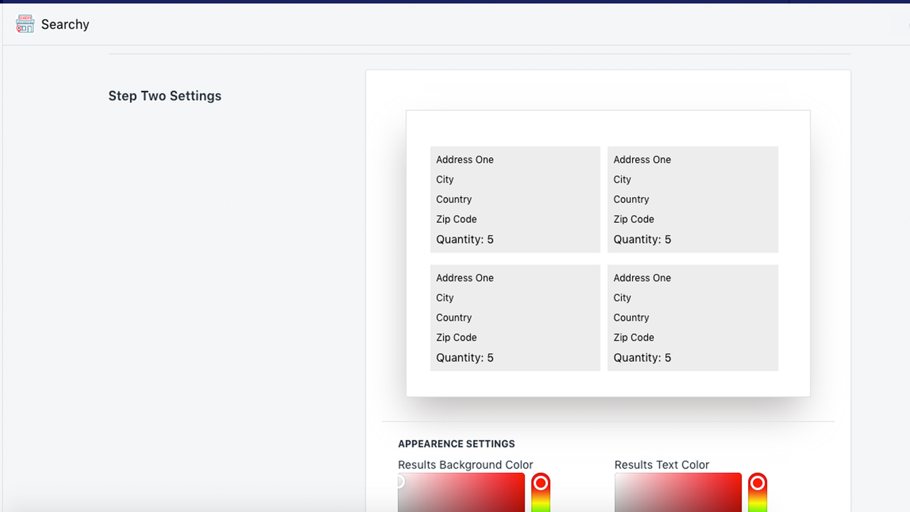 searchy step two settings