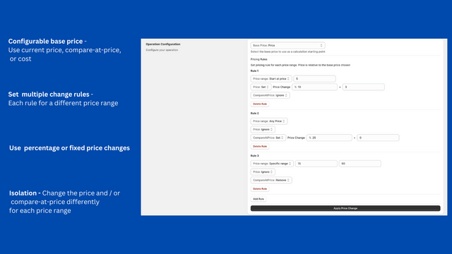 pricing rules interface