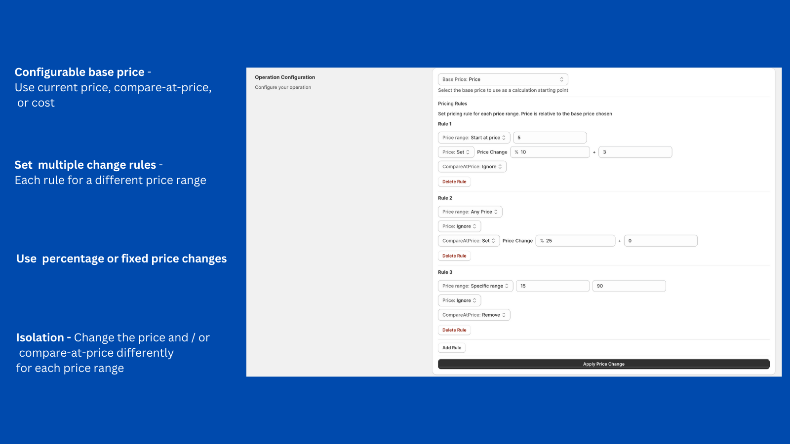 interface des règles de tarification