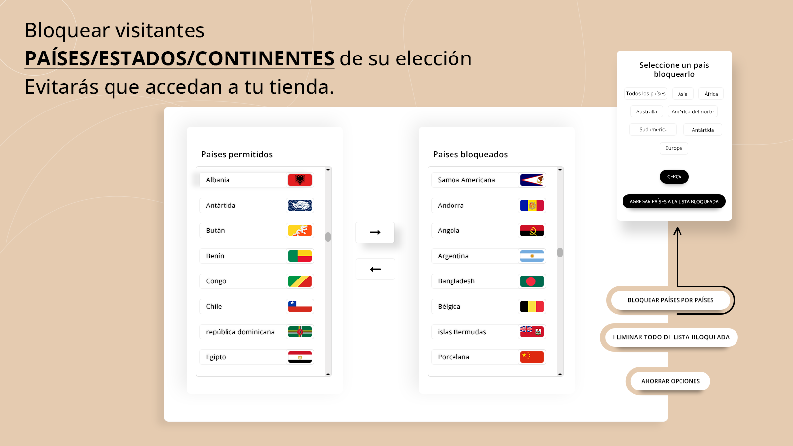 Página de configuración del bloqueador de países.