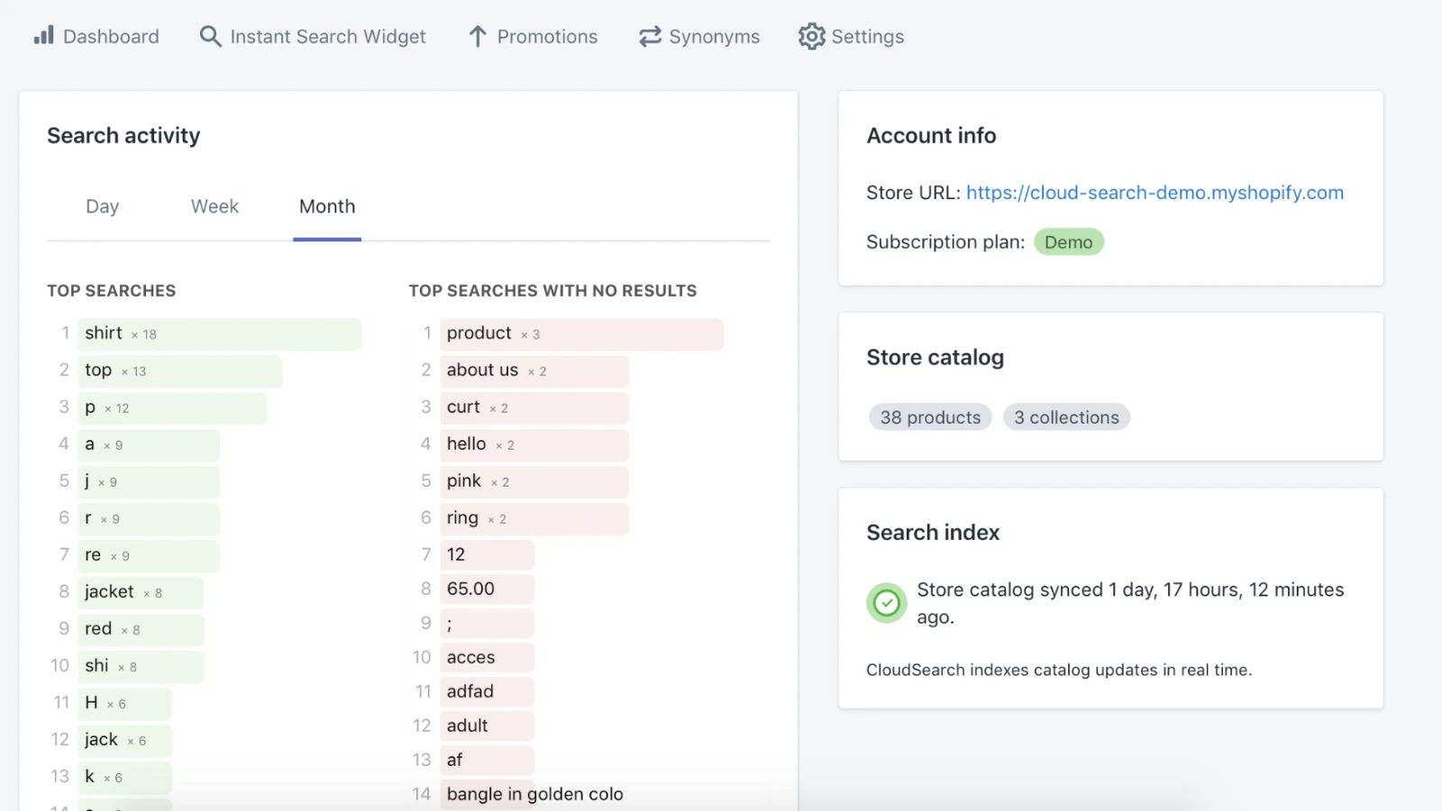 Cloud-Suche Dashboard