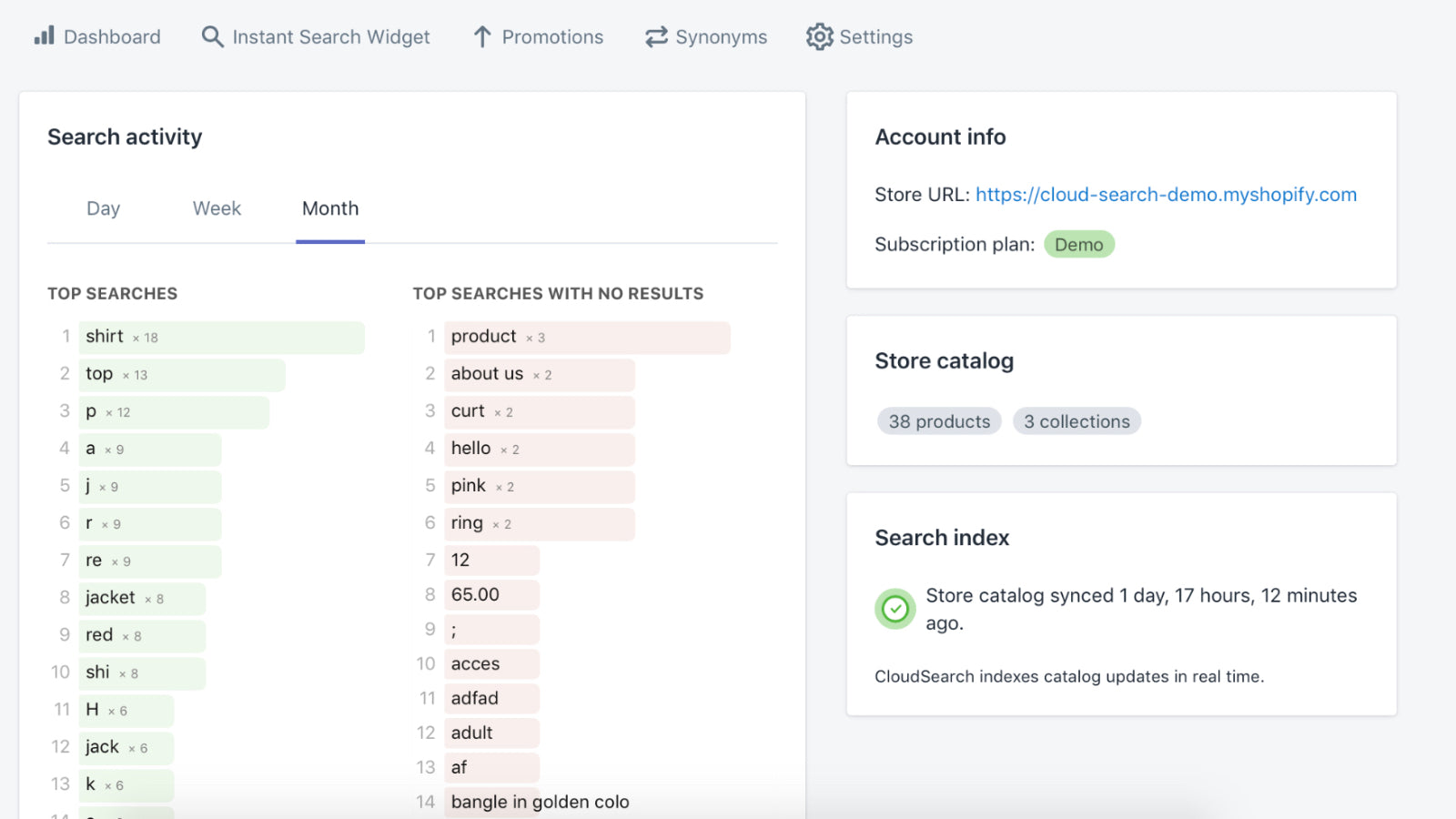 Cloud Search & Product Filter Screenshot