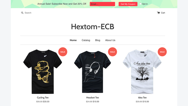 Hextom的Shopify应用Email Collection Bar增长客户电子邮件L