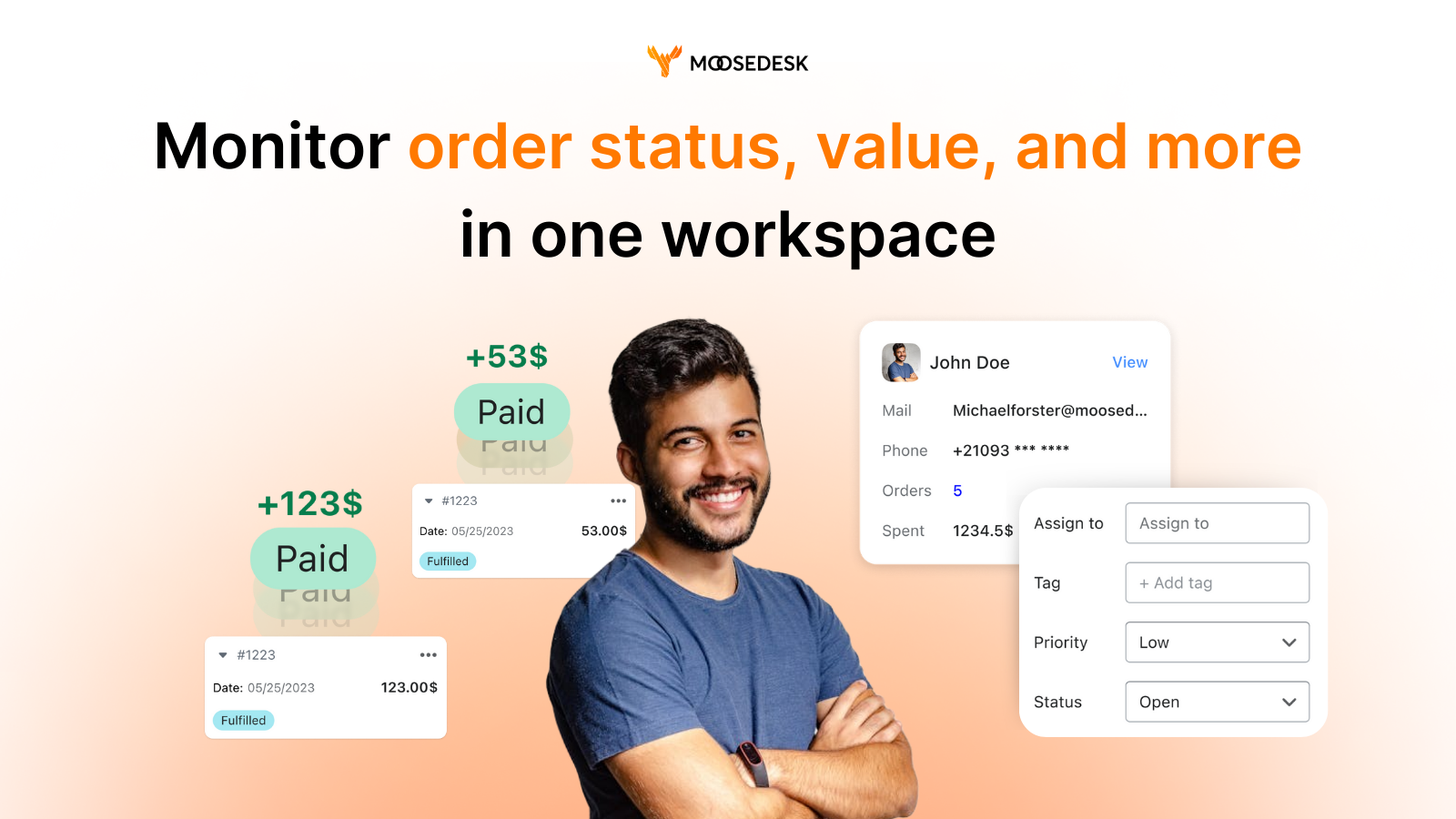 Valor del pedido del cliente de MooseDesk y estado del pedido