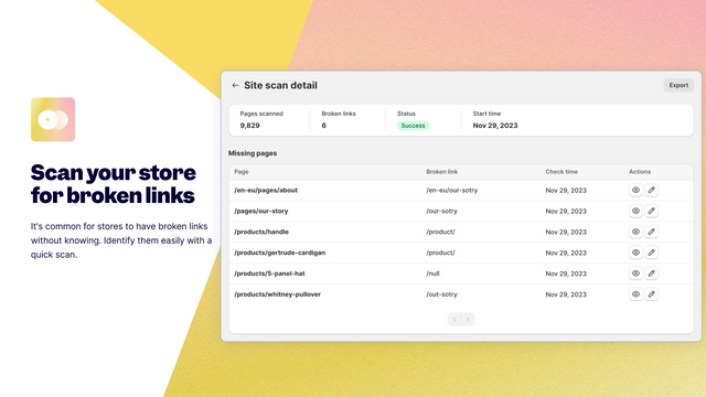 Analysez votre boutique Shopify pour les liens brisés