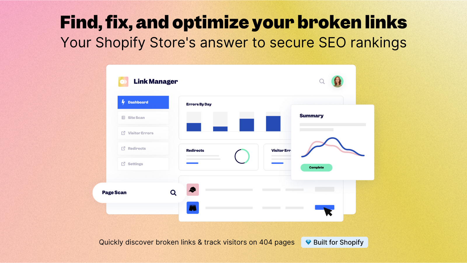 Easily discover broken links, track visitors on 404 pages