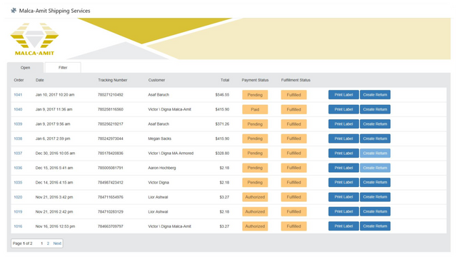 Malca-Amit Shipping Services orderlista