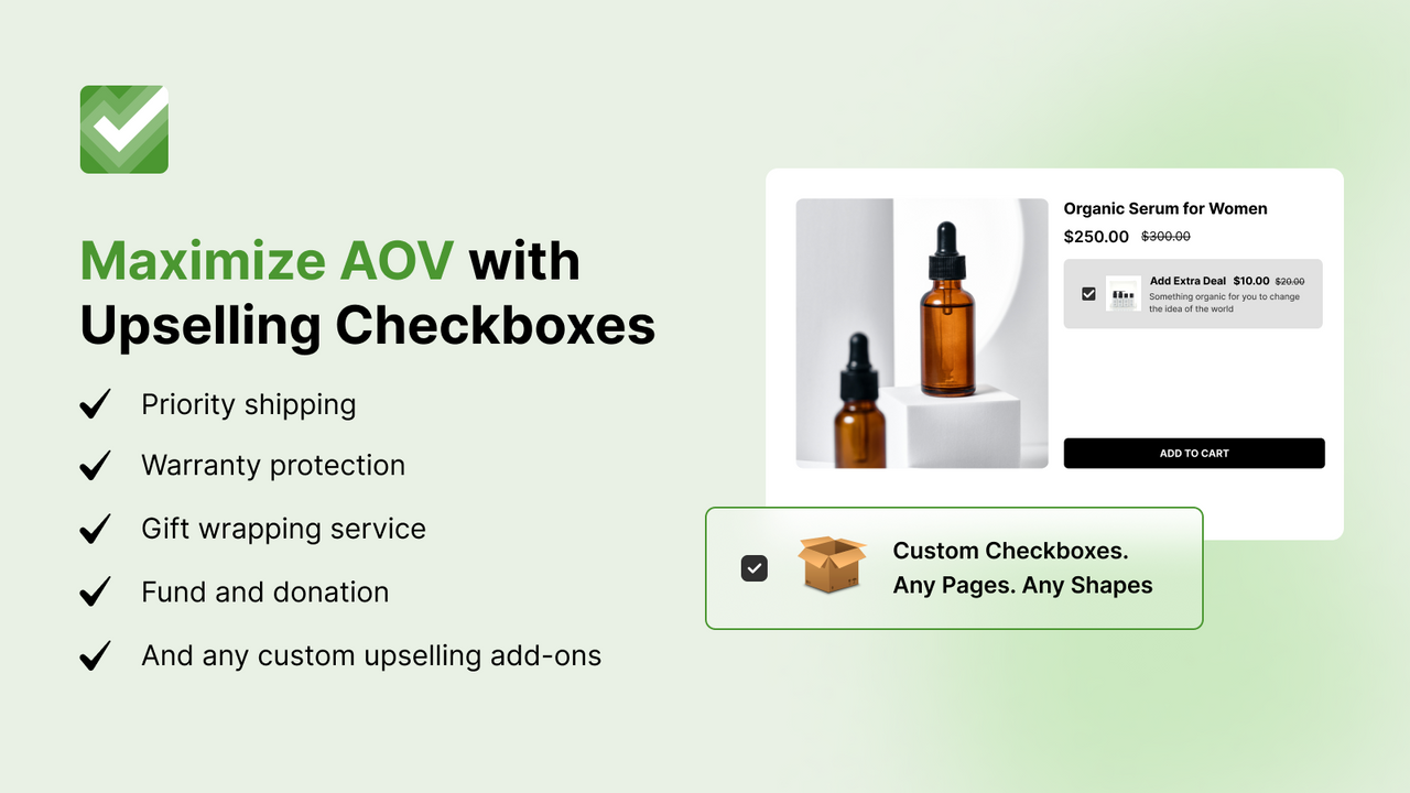 onetick helps you grow aov with checkbox upsells