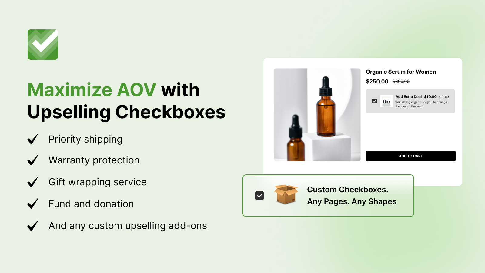 onetick helps you grow aov with checkbox upsells