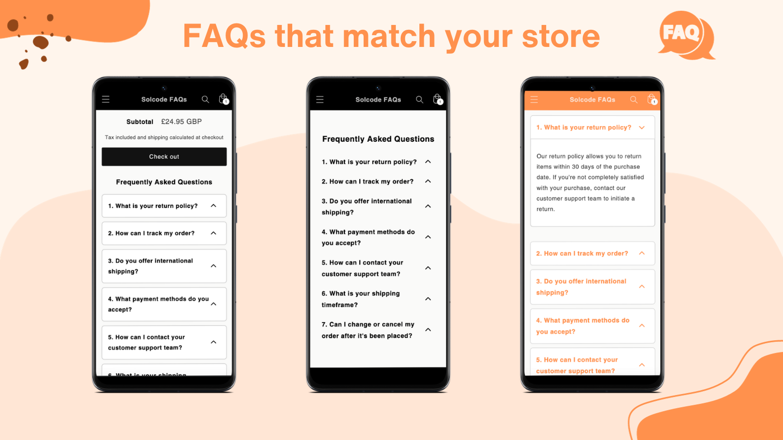 Ofte stillede spørgsmål, FAQs Mobil screenshot