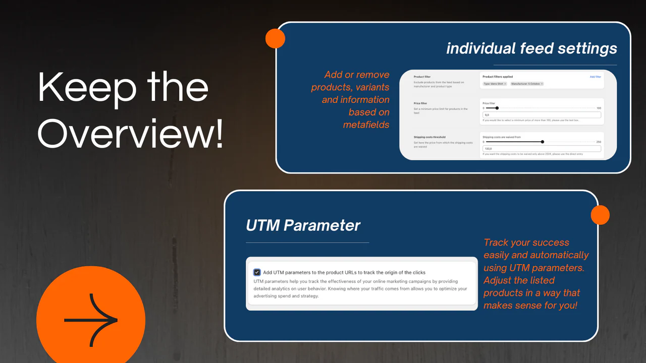 Settings - Delivery time - Processing time - Filter - UTM