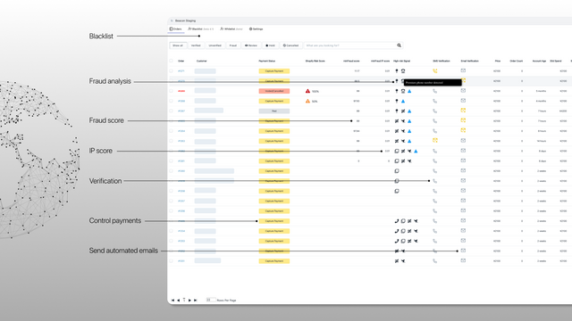 shopify bedrägeri och chargeback-förebyggande order sida