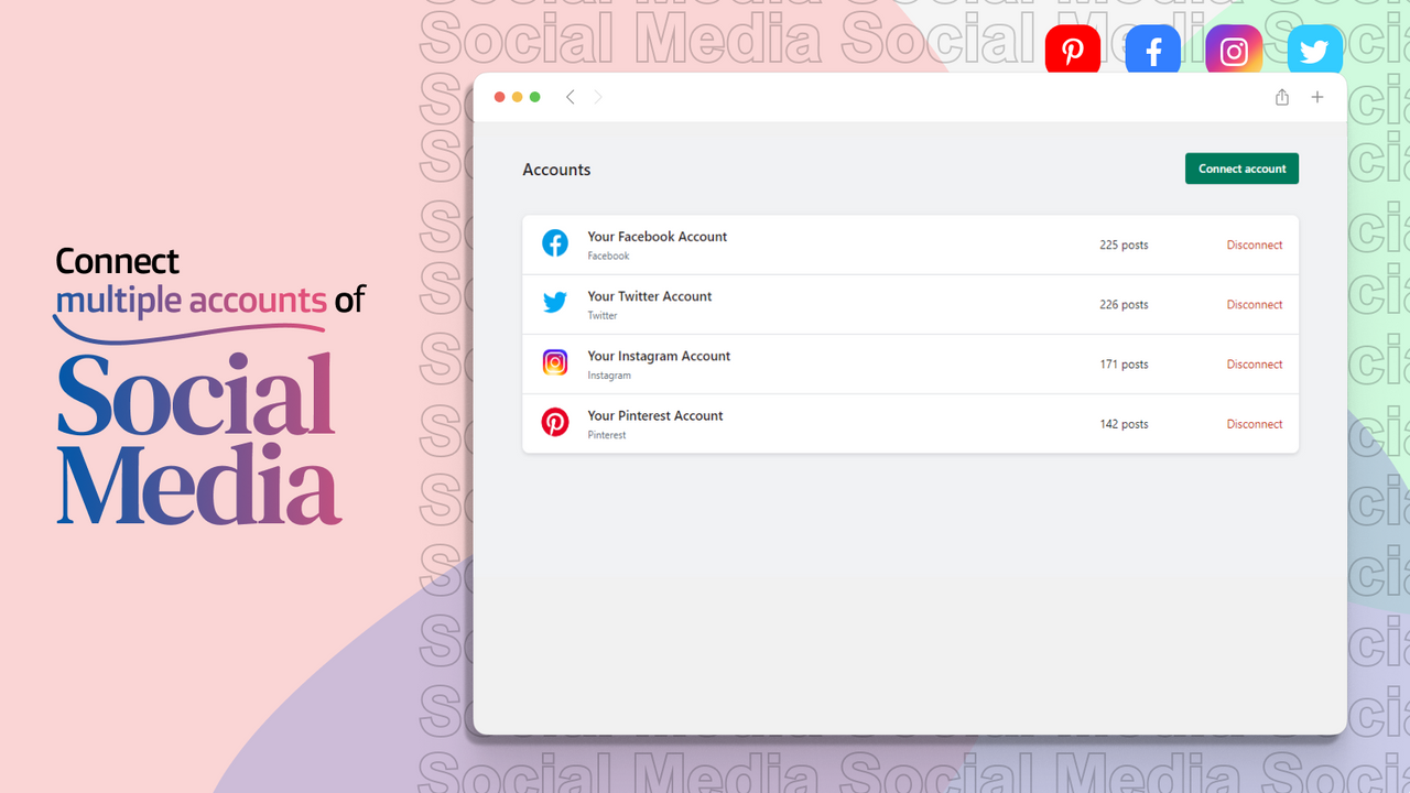 连接多个社交媒体账户。Instagram、Linkedin