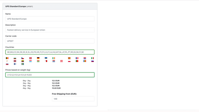 Configuración fácil de tarifas de envío