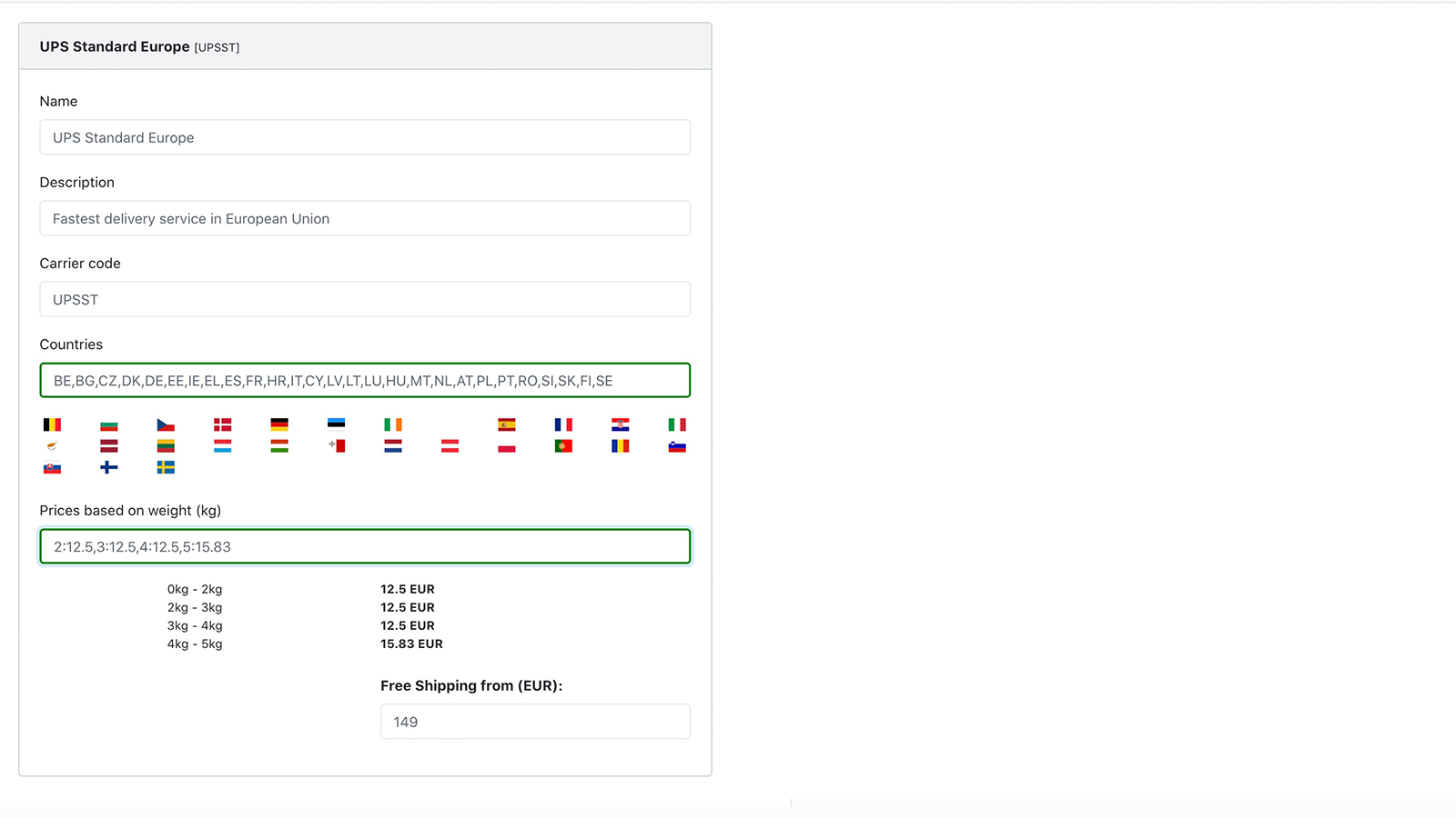 Easy shipping rate configuration