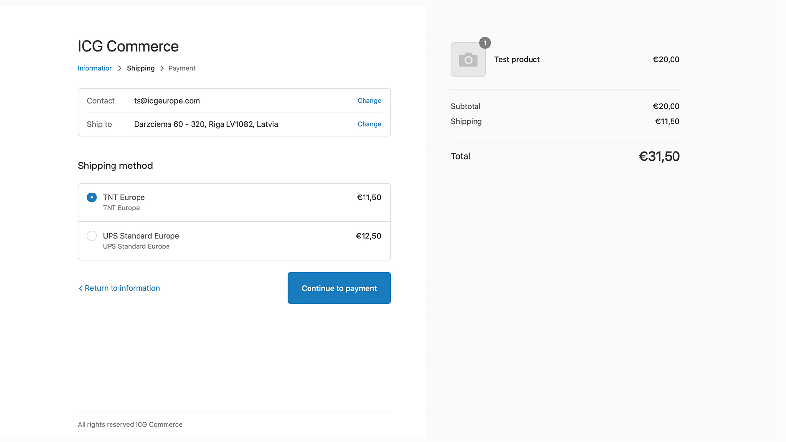 ICG Shipping Rates Screenshot