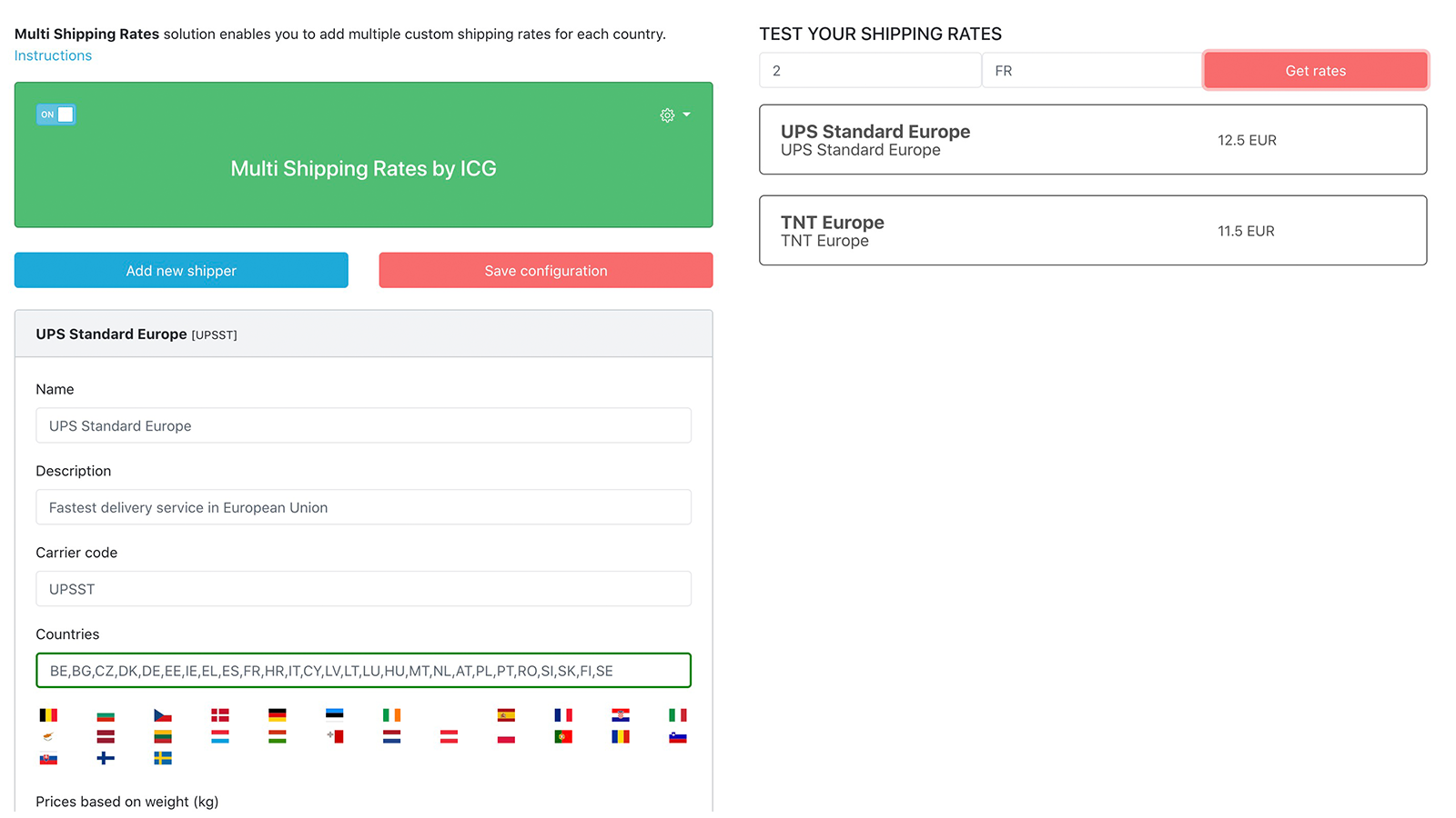 Multi Shipping Rates main screen