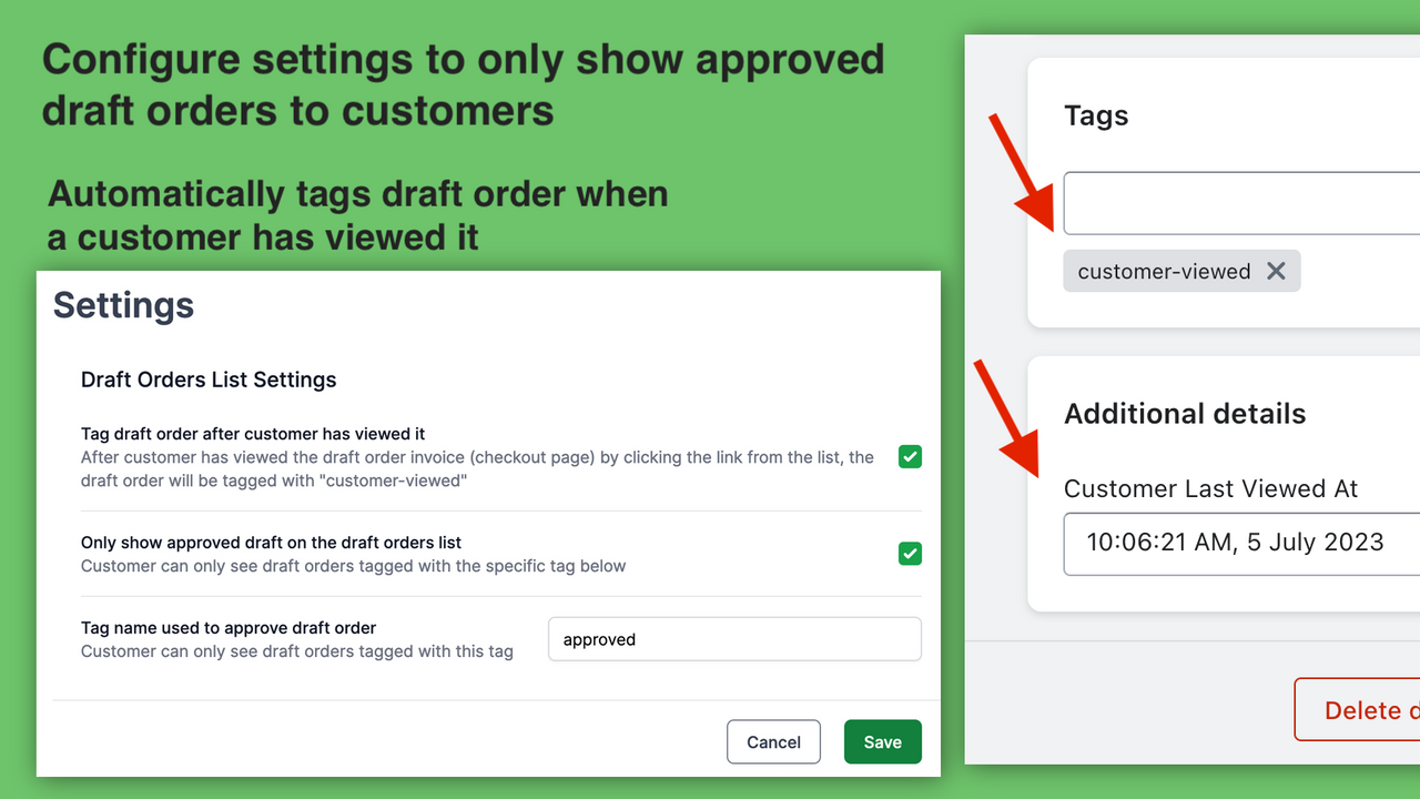 Configure para mostrar apenas o pedido em rascunho aprovado e marcar o pedido em rascunho