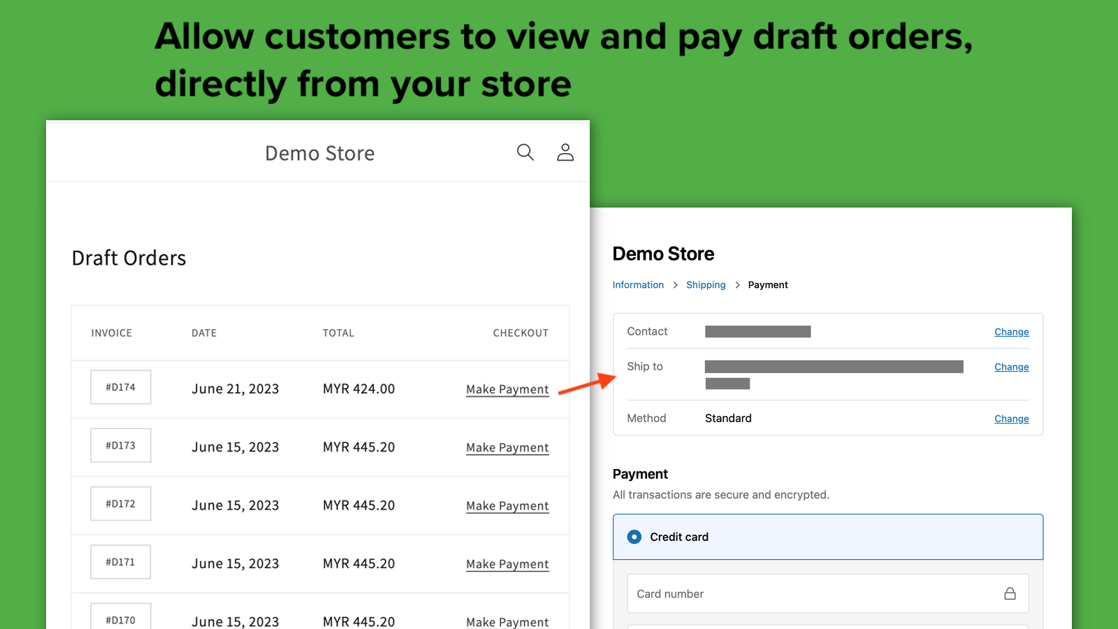 Os clientes podem visualizar seus próprios pedidos em rascunho e fazer o pagamento