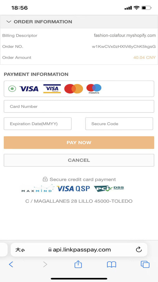 The payment page is encrypted to ensure the security of payment.