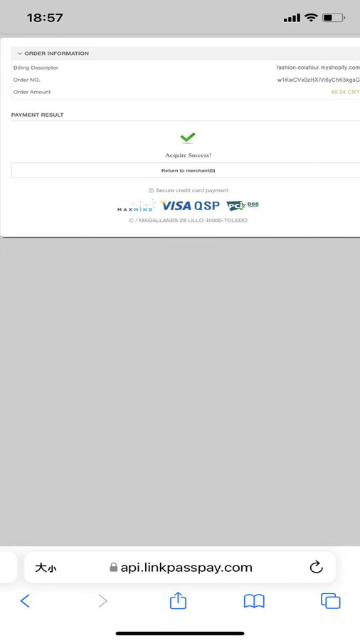 The notification page after the payment process is completed.