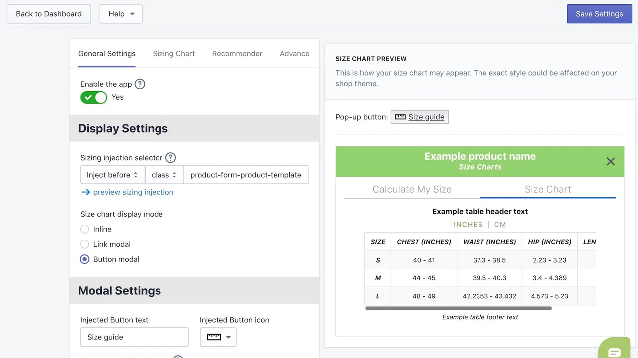 Settings page