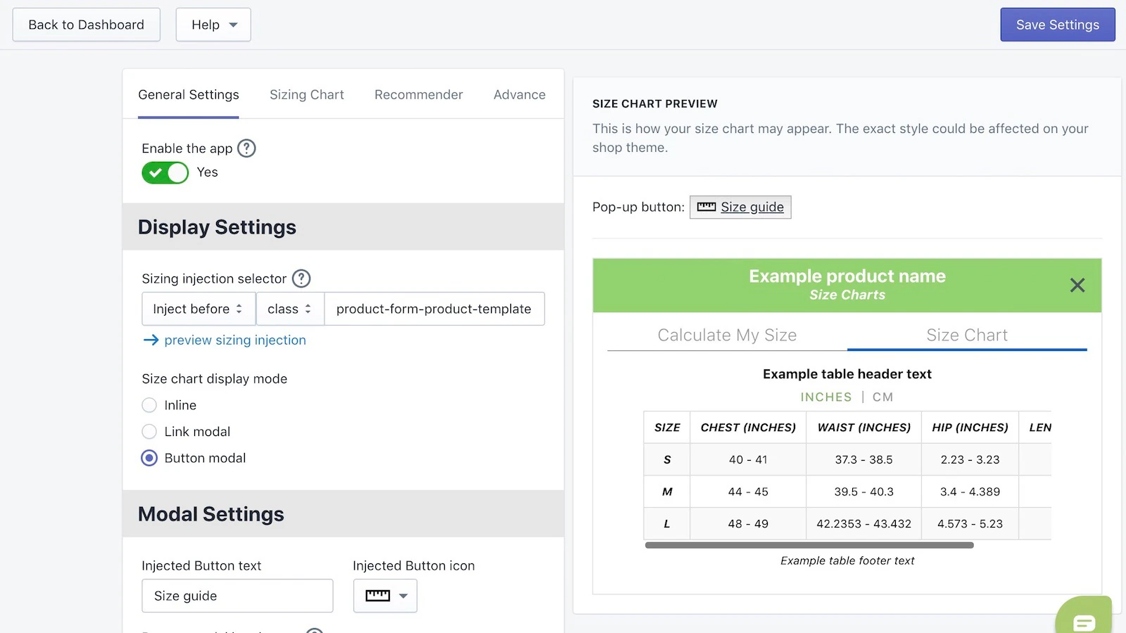 Settings page