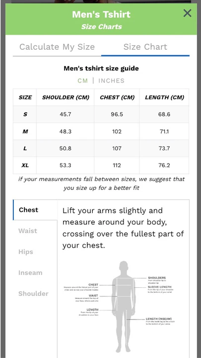 Modal Size Chart