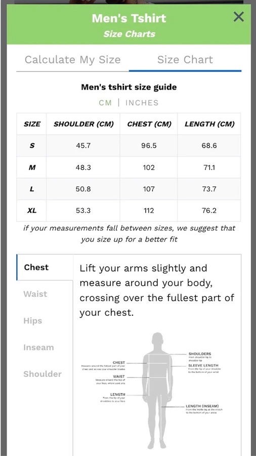 Modal Size Chart