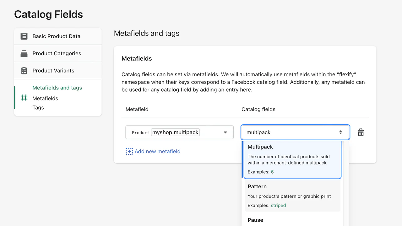 Map metafield to multipack attribute