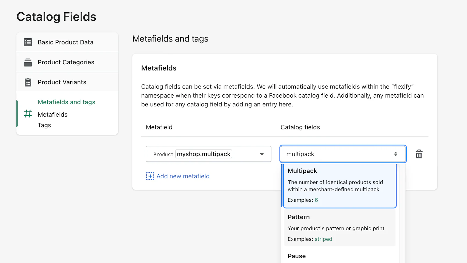 Kaart metafield naar multipack attribuut