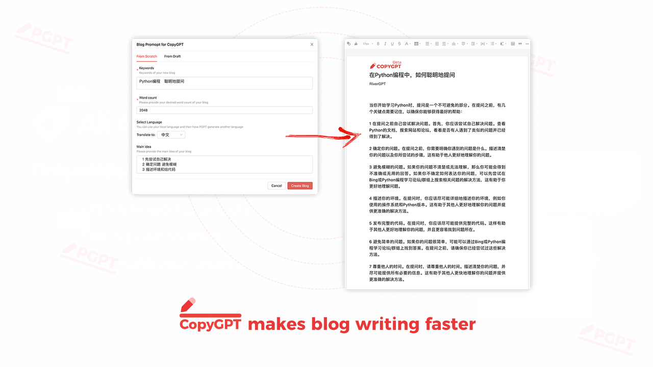 CopyGPT macht das Schreiben von Blogs schneller